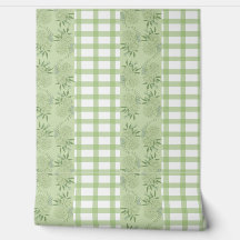 Grünes Gingham und florales Motif-Wallpaper