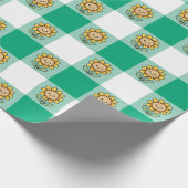 Grünes Gingham und gelbe Sonnenblumen Geschenkpapier (Ecke)