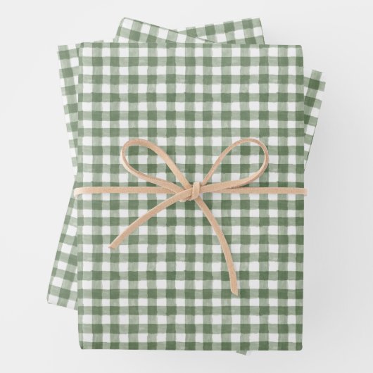 Grünes Gingham Wrapping Paper Flat Sheet Set 3 Geschenkpapier Set (Beispiel)