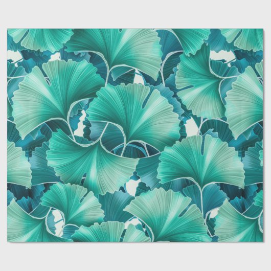 Grünes Ginkgo-Bilobulardmuster Geschenkpapier (Flach)