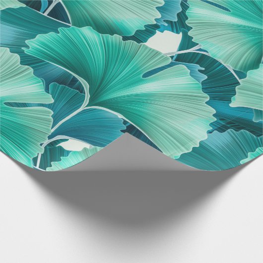 Grünes Ginkgo-Bilobulardmuster Geschenkpapier (Ecke)