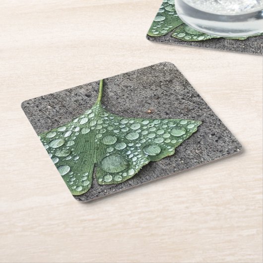Grünes Ginko-Leaf mit Wassertropfen Rechteckiger Pappuntersetzer (angewinkelt)