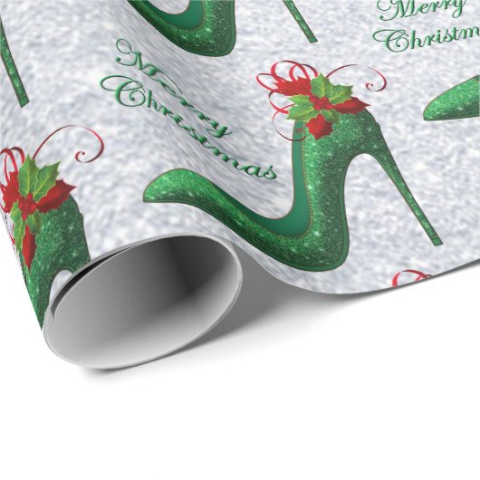 Grünes Glitzer - Heels Geschenkpapier (Rolleneckpunkt)