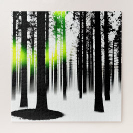 Grünes Glühen in Schwarz-Weiß-Silhouette Bäume Puzzle
