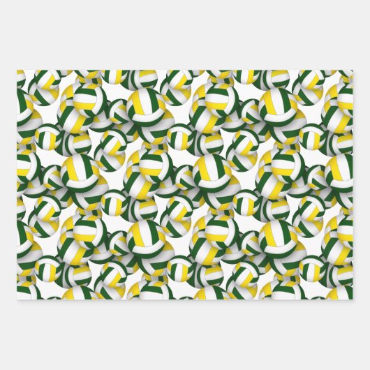 grünes Gold 3 koordinierendes Volleyball Geschenkpapier Set (Vorderseite)