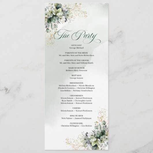 Grünes Gold Aquarell Hochzeitsprogramm Programm (Rückseite)