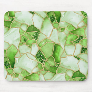 Grünes Gold-Aquarell-Meeresglas-Mosaikmuster Mousepad