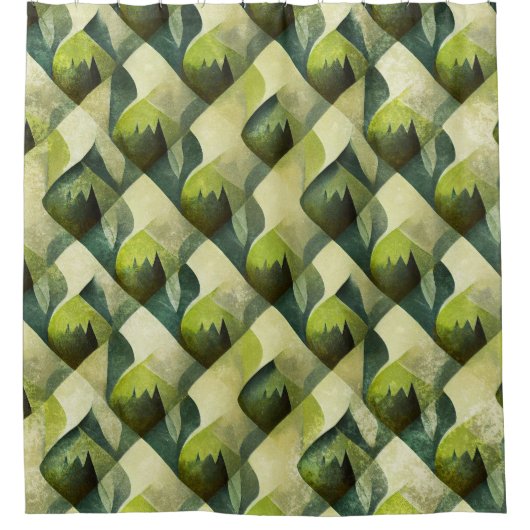 Grünes Gold Art Deco Geometrisches Muster Duschvorhang (Vorderseite)