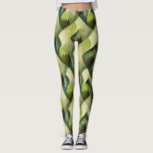 Grünes Gold Art Deco geometrisches Muster Leggings