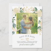 Grünes Gold Blumengrün Foto Hochzeit Save The Date (Vorderseite)