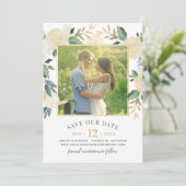 Grünes Gold Blumengrün Foto Hochzeit Save The Date (Stehend Vorderseite)