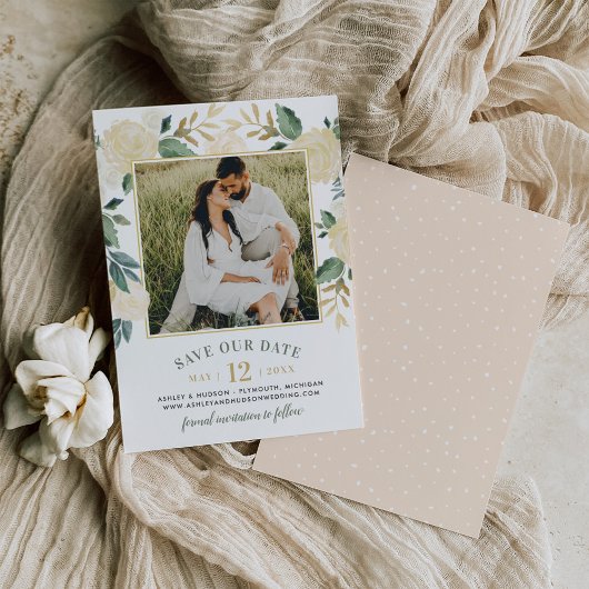 Grünes Gold Blumengrün Foto Hochzeit Save The Date