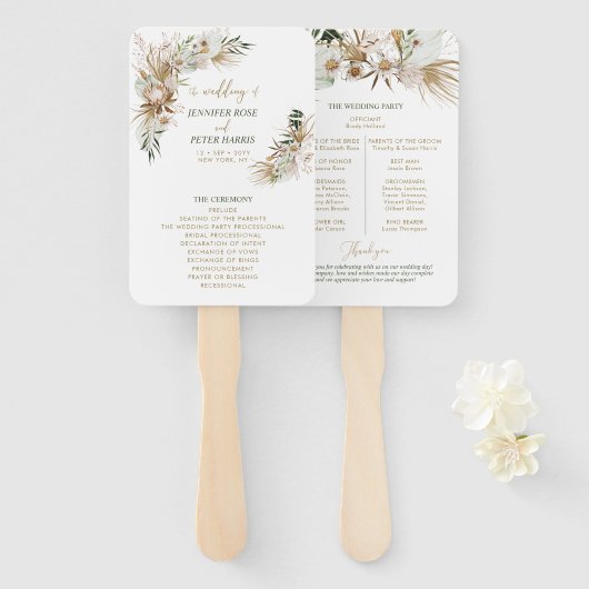 Grünes & Gold Boho Botanisches Hochzeitsprogramm Fächer (Vorne und Hinten)