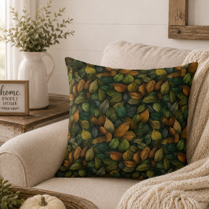 Grünes Gold Botanische Erdöne Herbstlaub Kissen