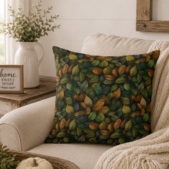 Grünes Gold Botanische Erdöne Herbstlaub Kissen (Von Creator hochgeladen)