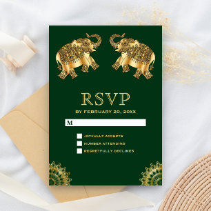Grünes Gold Ethnische Elefanten Indisch RSVP Karte