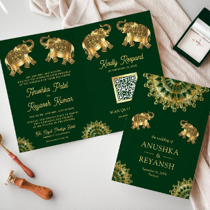 Grünes Gold Ethnische Elefanten Indischer QR-Code Einladung