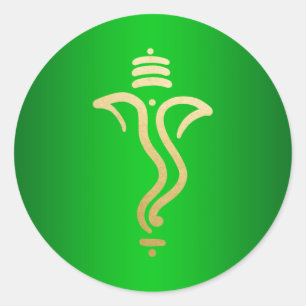 Grünes Gold Festlicher Ganesh/ Indischer Gott Runder Aufkleber