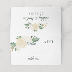 Grünes Gold Florales Grün Monogramm Hochzeit Platzkarte