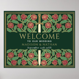 Grünes Gold Florales Schwert Königliche Hochzeits- Poster