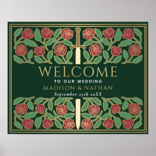 Grünes Gold Florales Schwert Königliche Hochzeits- Poster