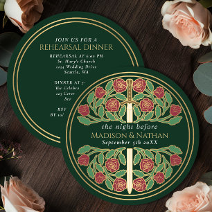 Grünes Gold Florales Schwert Königliche Hochzeitsp Einladung