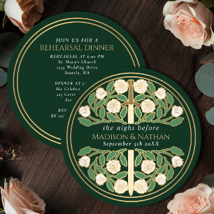 Grünes Gold Florales Schwert Königliche Hochzeitsp Einladung