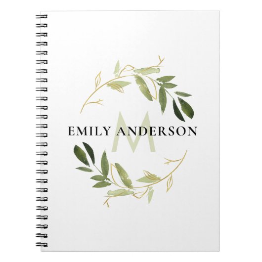 GRÜNES GOLD FOLIAGE WATERCOLOR WREATERMONOGRAM NOTIZBLOCK (Vorderseite)