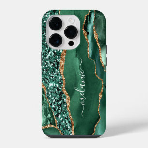 Grünes Gold Glitter Smaragd Ihr Name iPhone-Hülle iPhone 14 Pro Hülle