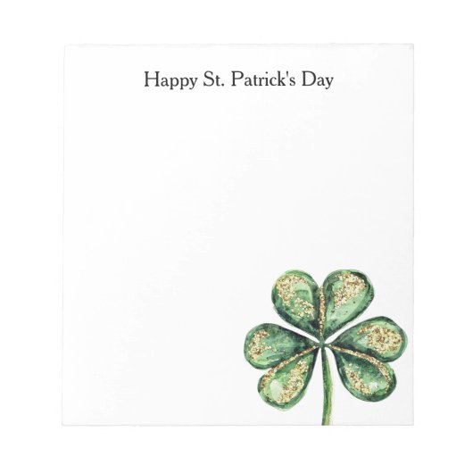 Grünes Gold Glitz Kleeblatt St. Patrick's Day Notizblock (Vorderseite)
