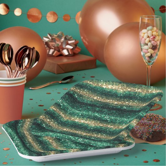 Grünes Gold Glitzer Glitter St. Patricks Tag   Pappteller (Multi)