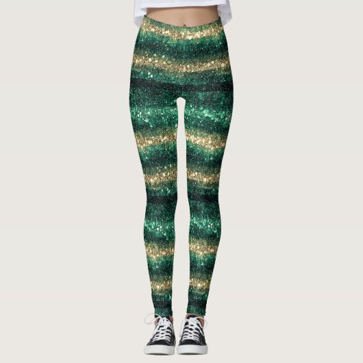Grünes Gold Glitzer St. Patrick's Day Glitter Leggings (Vorderseite)