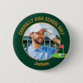 Grünes Gold Golfer Foto High School Golfteam Button (Vorderseite)