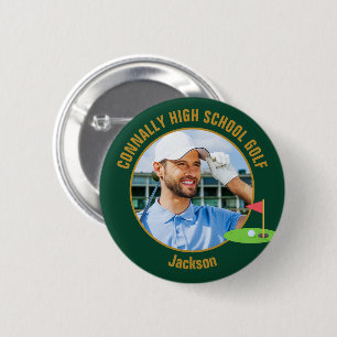 Grünes Gold Golfer Foto High School Golfteam Button