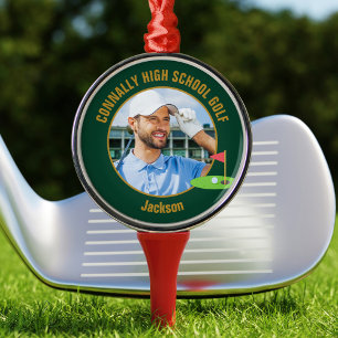 Grünes Gold Golfer Foto High School Golfteam Ornament Aus Metall