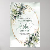 Grünes Gold Laub Hochzeitsdusche Willkommensschild Poster (Vorne)
