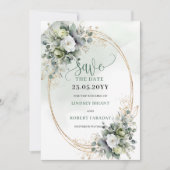 Grünes Gold Laub Wasserfarbe Save The Date (Vorderseite)