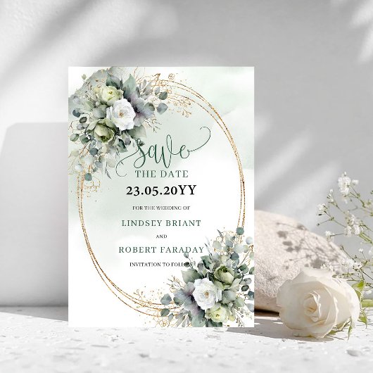 Grünes Gold Laub Wasserfarbe Save The Date