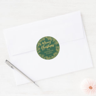 Grünes Gold Modern Elegant Botanisches Weihnachten Runder Aufkleber