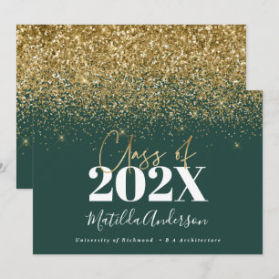 grünes Gold-Script modern elegante Abschlussfeier Einladung