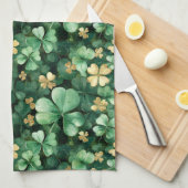 Grünes Gold Shamrock St. Patrick's Day Geschirrtuch (Viertel Falte)