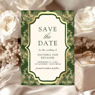 Grünes Gold Spitze Indische Hochzeit Save The Date