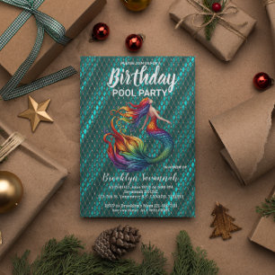 Grünes Gold Türkis Meerjungfrau Schwanz Poolparty Postkarte