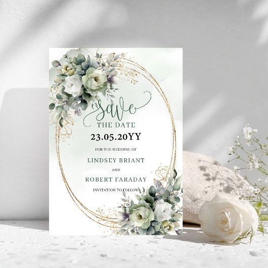 Grünes Gold Wasserfarbe Eukalyptus Save The Date