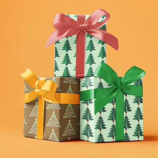 Grünes Gold Weihnachtsbaum-Muster Geschenkpapier Set