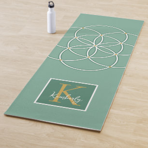 Grünes Gold Weißer Samen des Lebens Monogramm Yogamatte