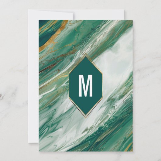 Grünes Goldabstrakter Achat-Marmor-Smaragdbonbon Einladung (Rückseite)