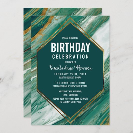 Grünes Goldabstrakter Einladung (Vorne/Hinten)