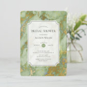Grünes GoldBrautparty-Marmorierungeinladung Einladung (Stehend Vorderseite)
