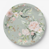 Grünes goldenes Blumenpapier Pappteller (Vorderseite)